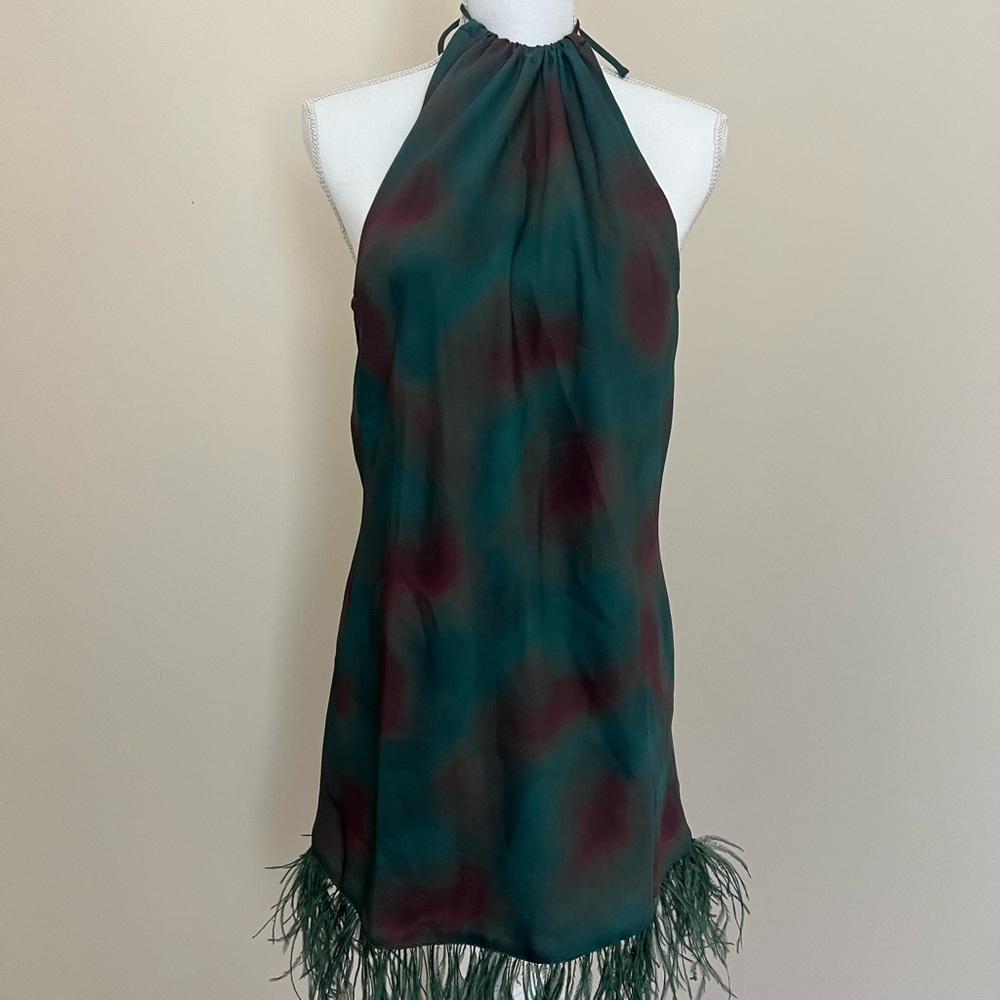 WeWoreWhat Halter Foilage Swirl Feather Dress